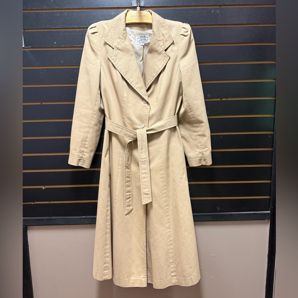 Vintage Nordstrom POV Trench Coat Size 8 Tan Belted Classic Long Jacket